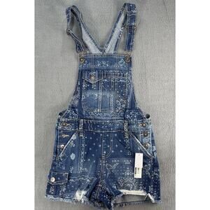 Retro Faded Blue Jean Overall Shorts Shortall No Boundaries Junior Extra Large